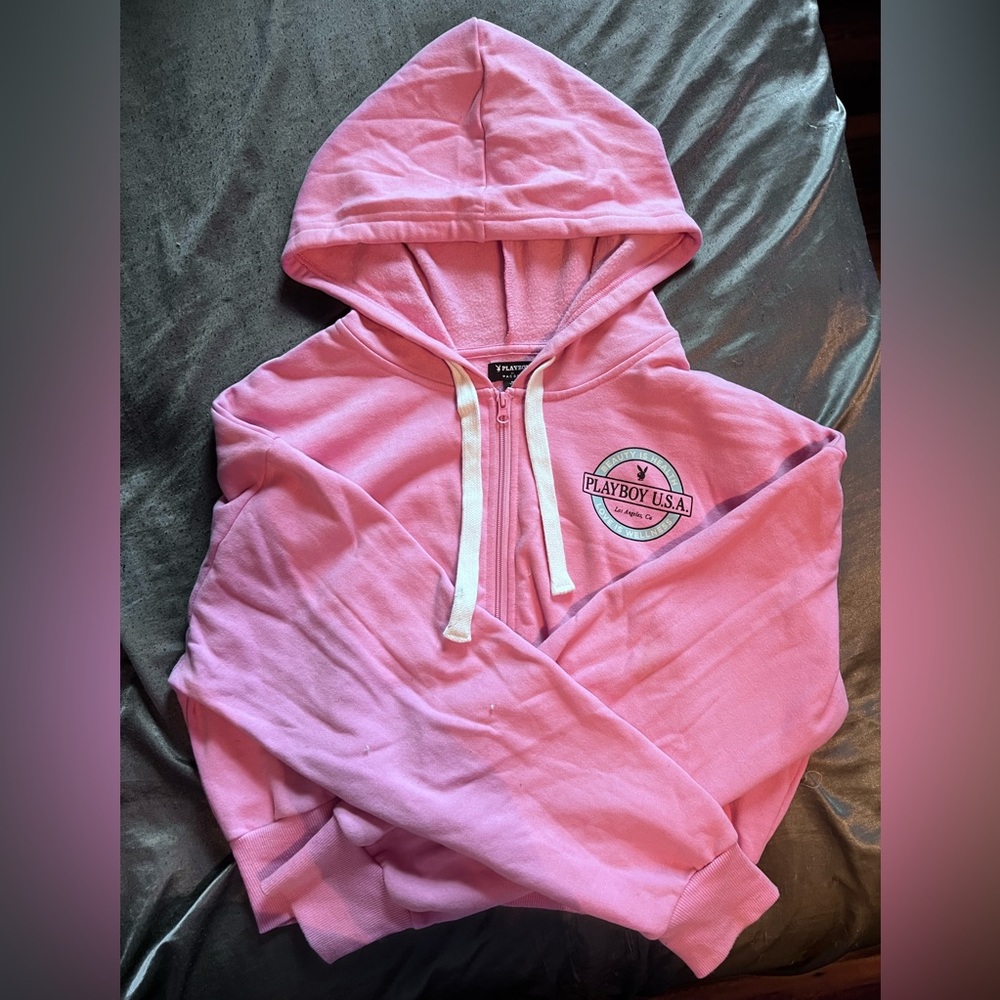 Playboy Medium Pink Cropped Zip up